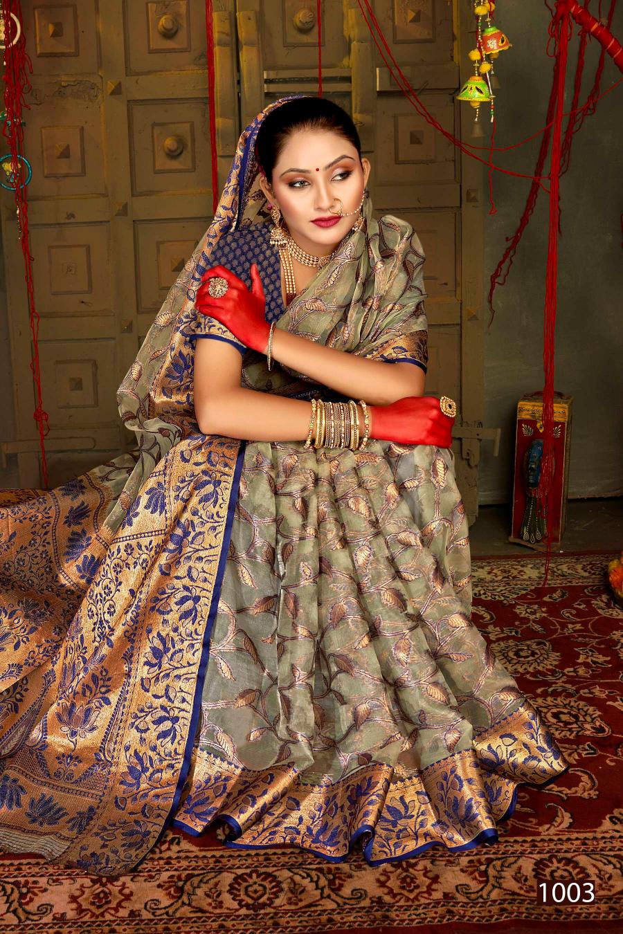 Saroj Red Chilly Tissue vol.5 Tissue organza silk saree  in surat with price wholesale