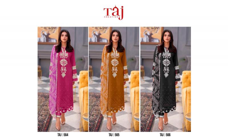 Taj 564 To 566 Cotton Dupatta Pakistani Suits Wholesale Catalog