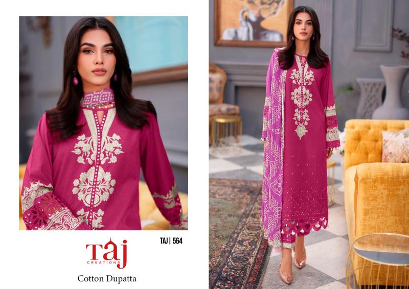 Taj 564 To 566 Cotton Dupatta Pakistani Suits Wholesale Catalog
