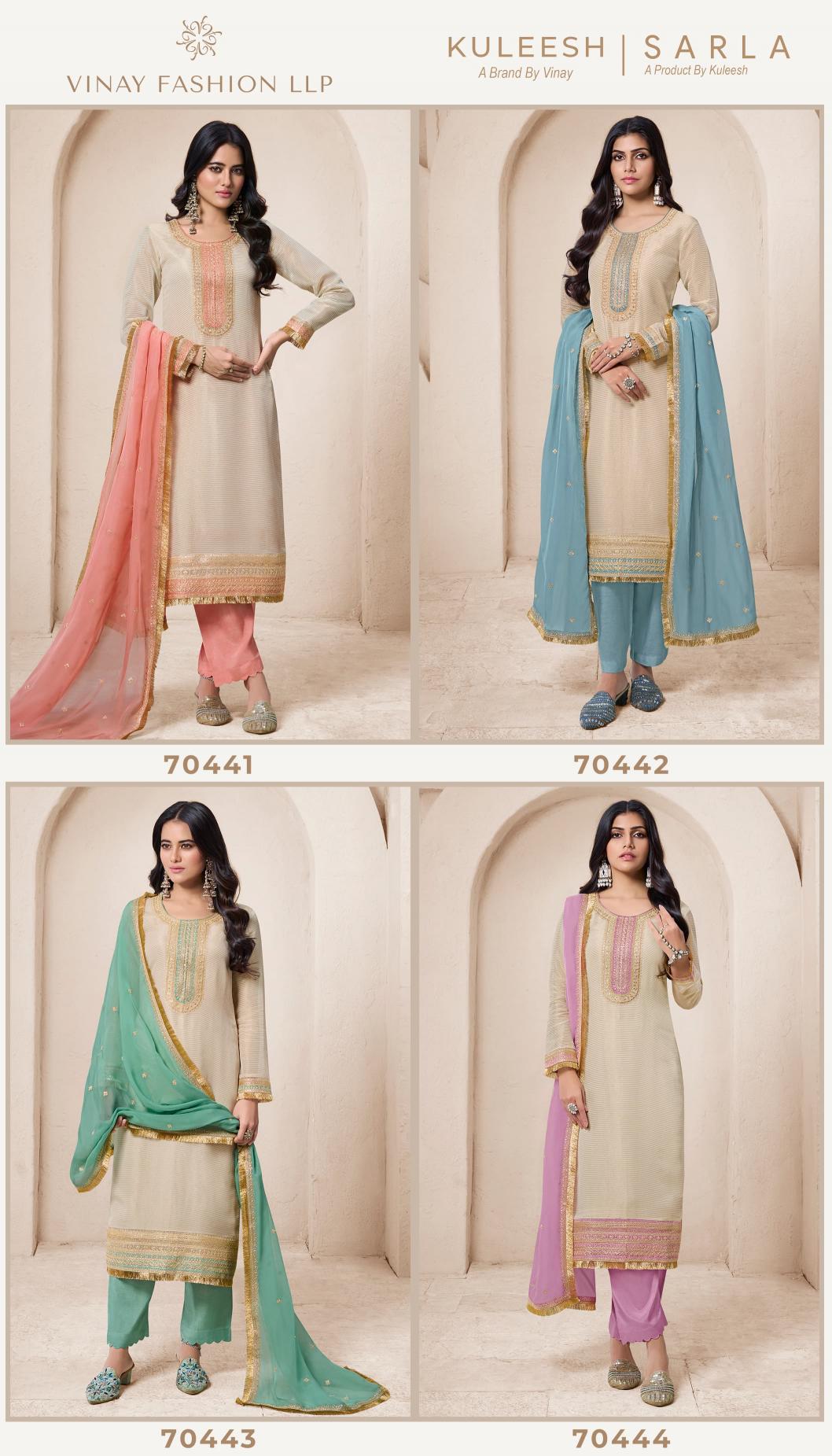 Vinay Kuleesh Sarla Organza Embroidered Salwar Kameez Wholesale Catalog 