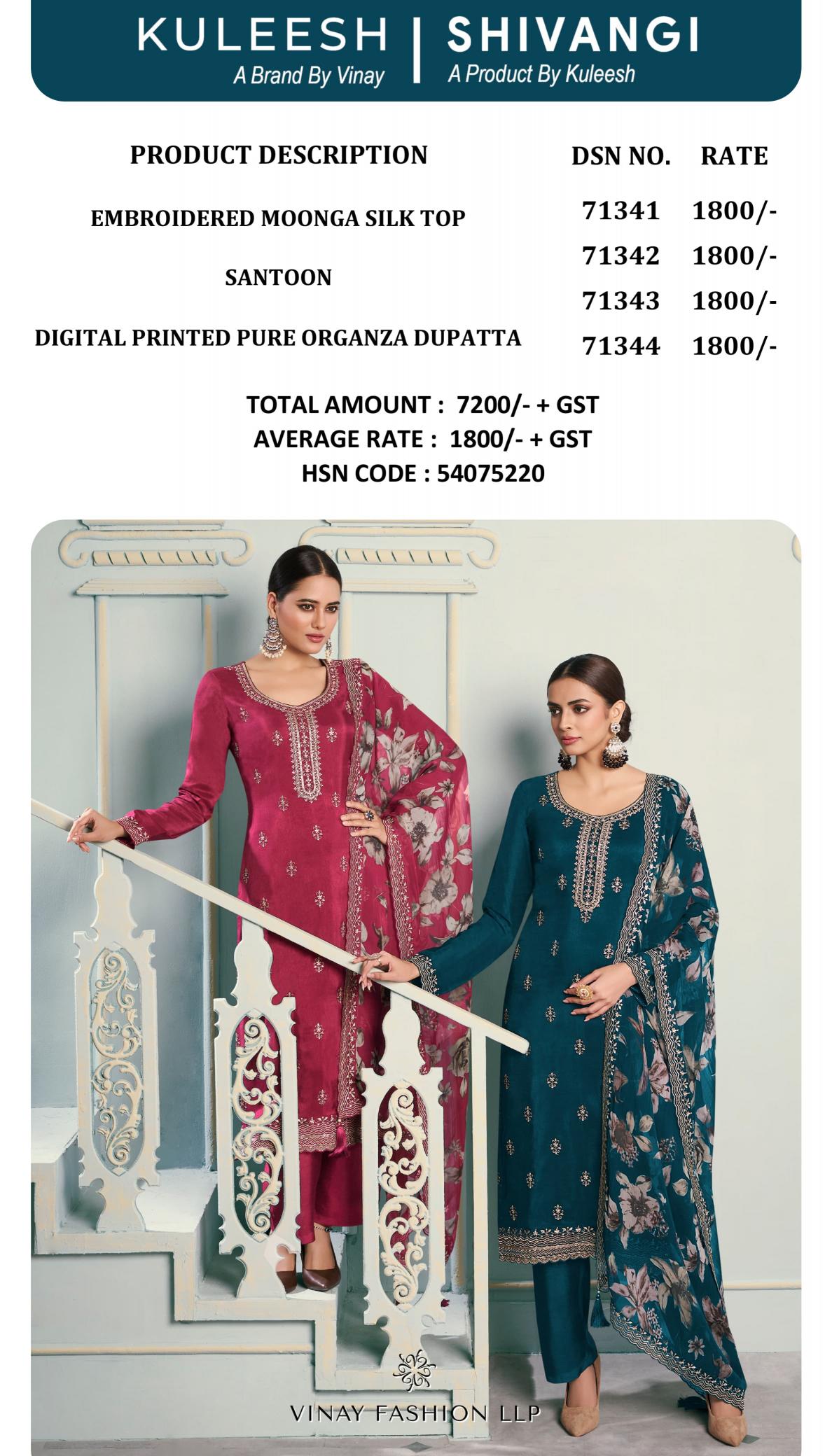 Vinay Kuleesh Shivangi Designer Salwar Kameez Wholesale Catalog