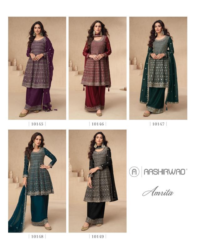 Aashirwad Amrita Chinon Silk Salwar Kameez Wholesale Catalog