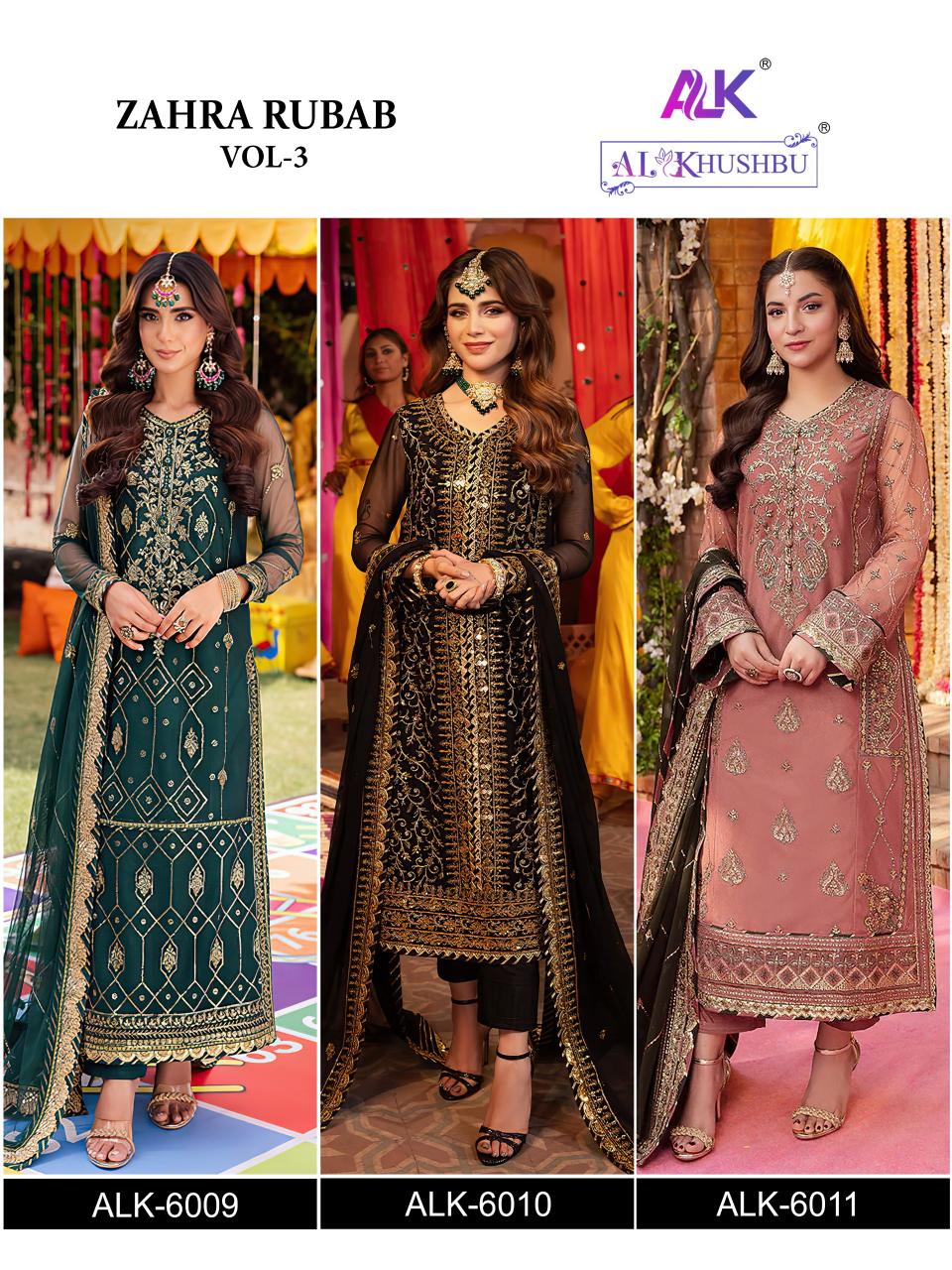 Al Khushbu Zahra Rubab Vol 3 Georgette wholesale pakistani suits delhi