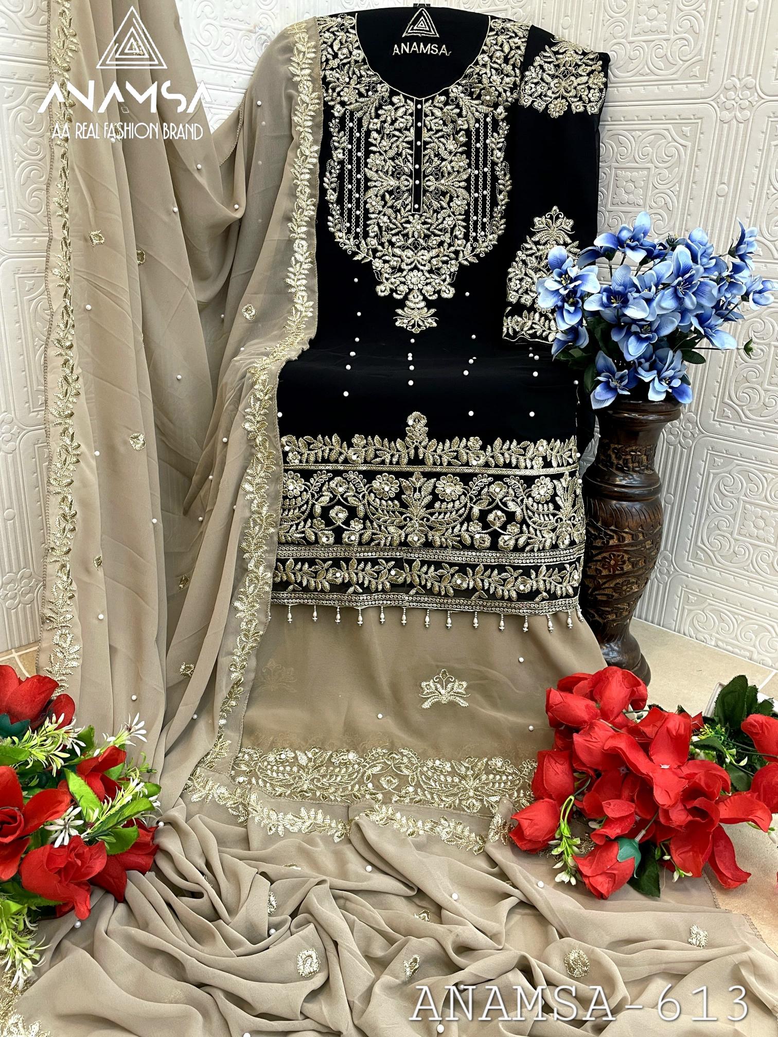 Anamsa 613 Georgette Embroidered unstitched pakistani suits wholesale