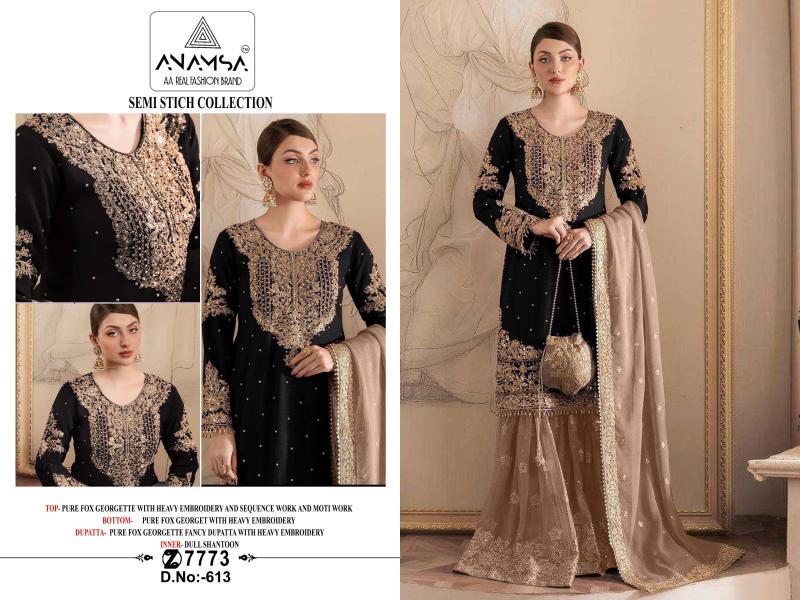 Anamsa 613 Georgette Embroidered unstitched pakistani suits wholesale