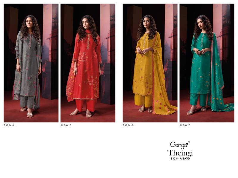 Ganga Theingi 3034 Premium Pure Bemberg Russian Silk Salwar Kameez Wholesale Catalog 