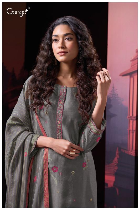Ganga Theingi 3034 Premium Pure Bemberg Russian Silk Salwar Kameez Wholesale Catalog 