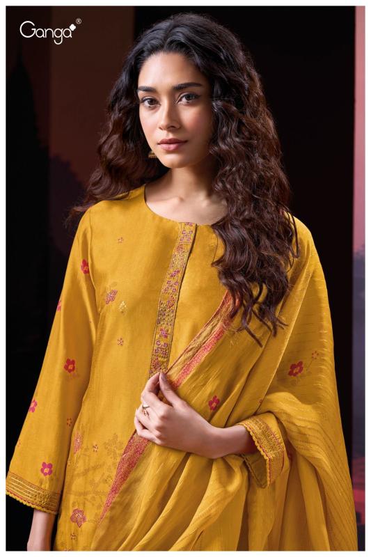 Ganga Theingi 3034 Premium Pure Bemberg Russian Silk Salwar Kameez Wholesale Catalog 