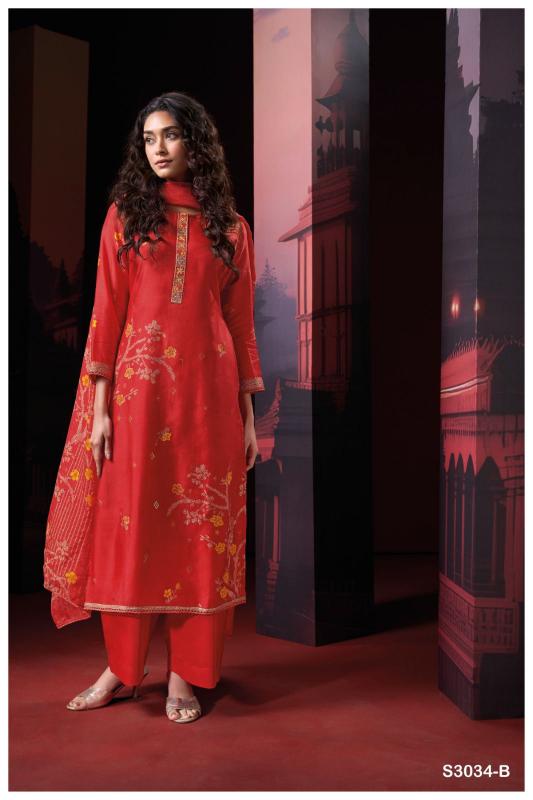Ganga Theingi 3034 Premium Pure Bemberg Russian Silk Salwar Kameez Wholesale Catalog 