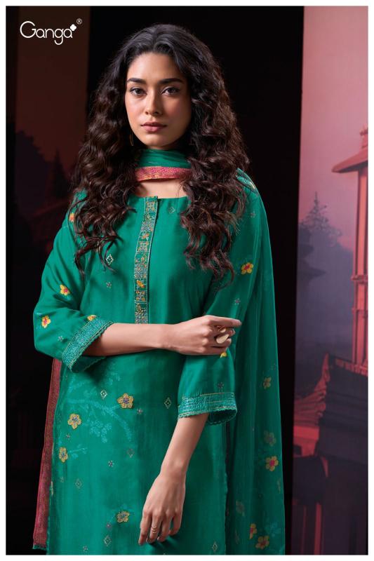 Ganga Theingi 3034 Premium Pure Bemberg Russian Silk Salwar Kameez Wholesale Catalog 