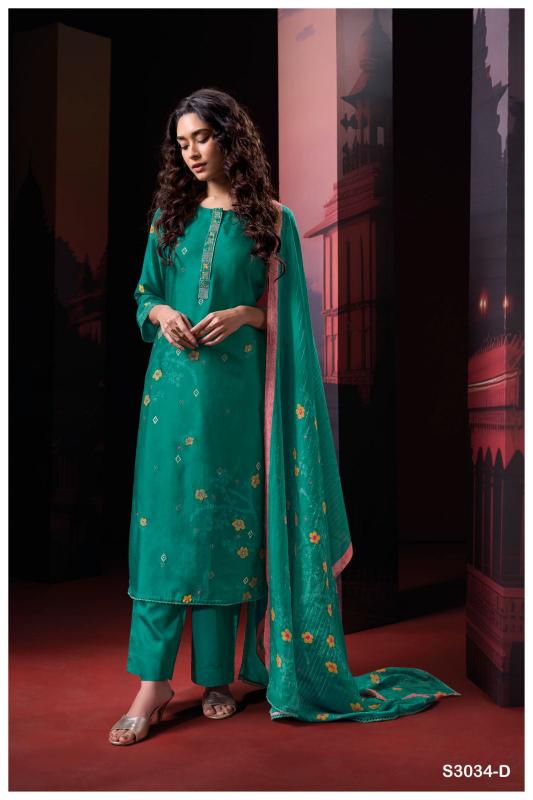 Ganga Theingi 3034 Premium Pure Bemberg Russian Silk Salwar Kameez Wholesale Catalog 