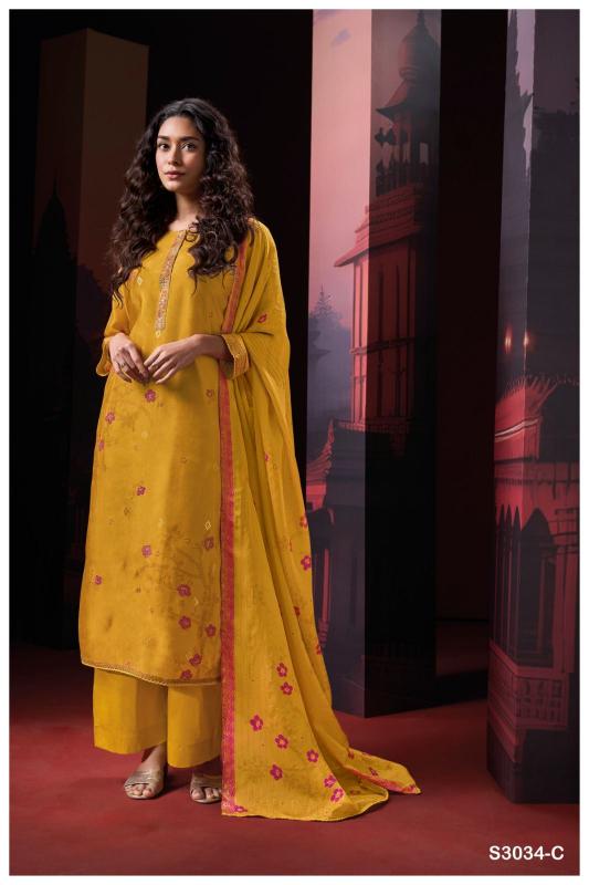 Ganga Theingi 3034 Premium Pure Bemberg Russian Silk Salwar Kameez Wholesale Catalog 