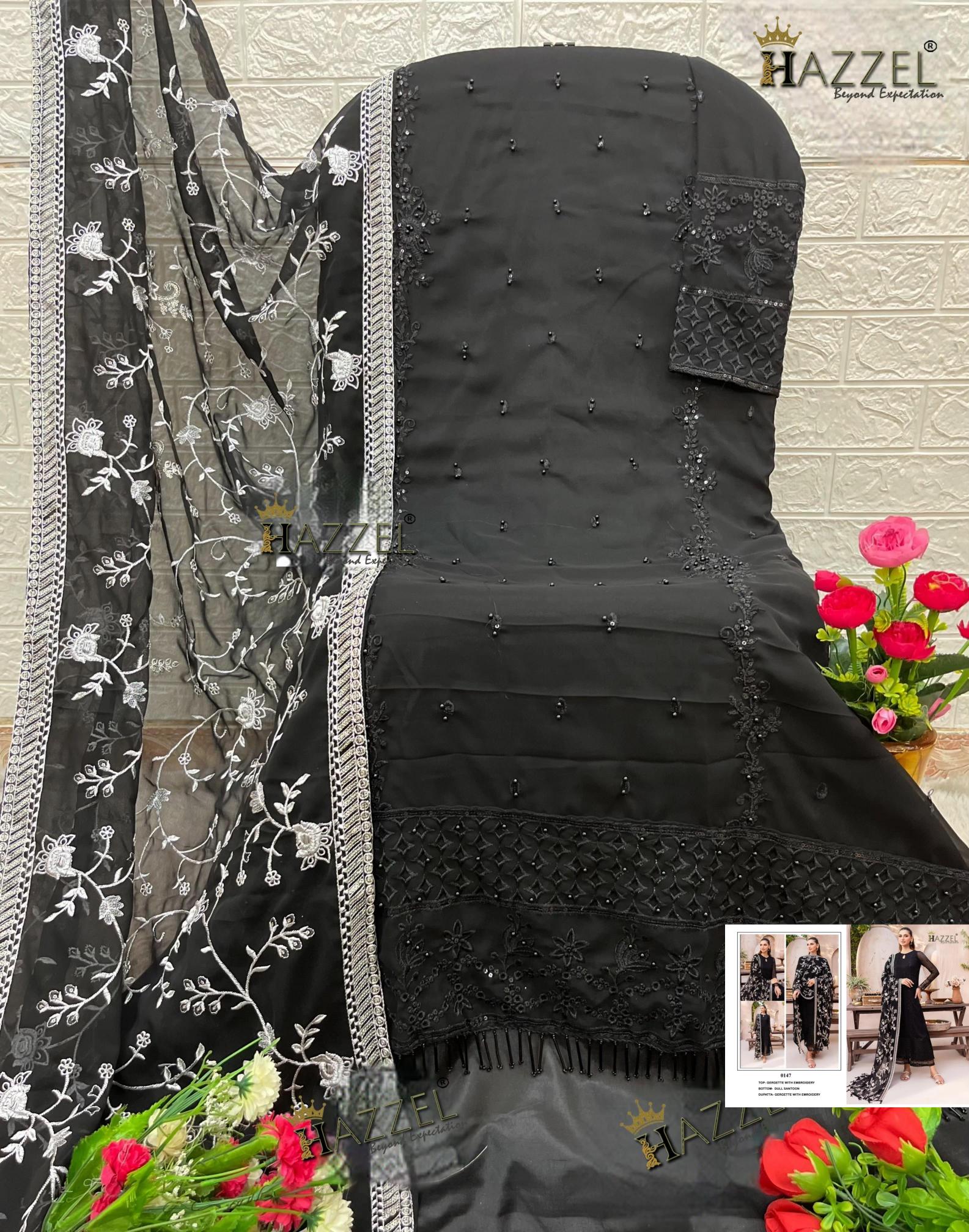 Hazzel 0147 Georgette Embroidered pakistani brand salwar suit wholesaler