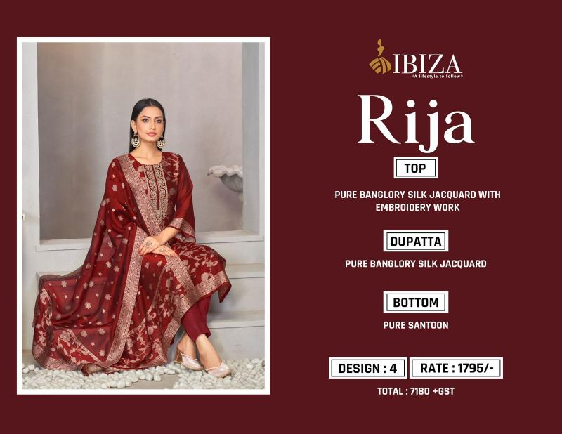 Ibiza Riza Pure Banglory Silk Jacquard Salwar Kameez Wholesale Catalog