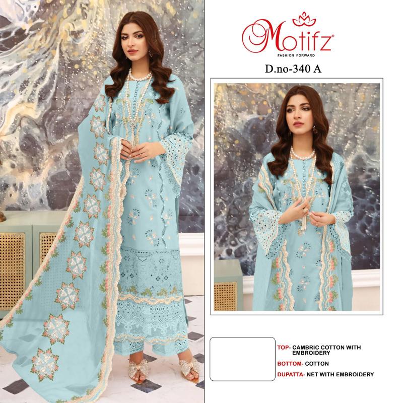 Motifz 340 Pure camrik cotton with self embroidery Salwar Kameez Wholesale catalog