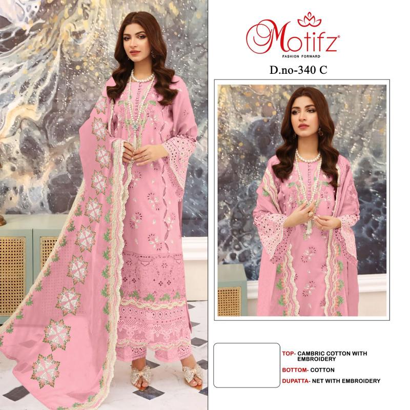 Motifz 340 Pure camrik cotton with self embroidery Salwar Kameez Wholesale catalog