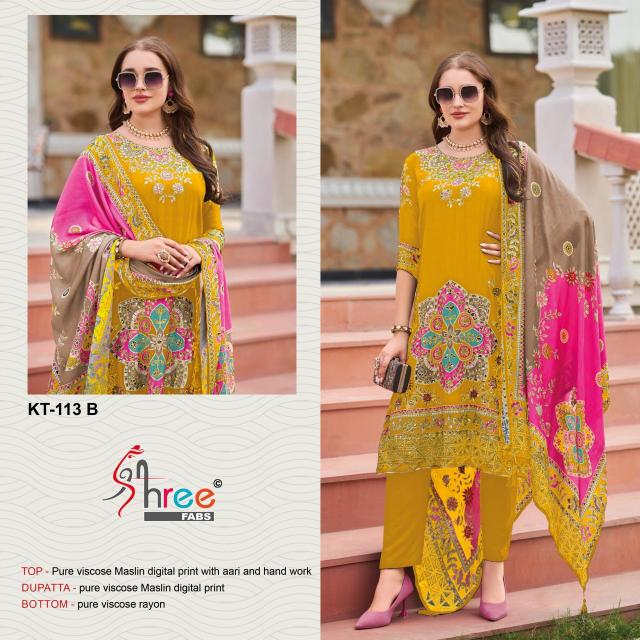 Shree Fabs Kt 113 Viscose Maslin Digital Printed Salwar Suits Wholesale Catalog