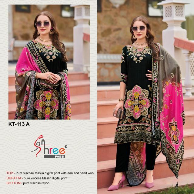 Shree Fabs Kt 113 Viscose Maslin Digital Printed Salwar Suits Wholesale Catalog