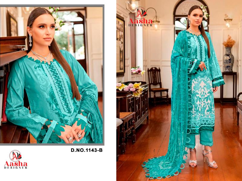 Aasha 1143 A And B Catalog Cotton Dupatta straight salwar suit pakistani