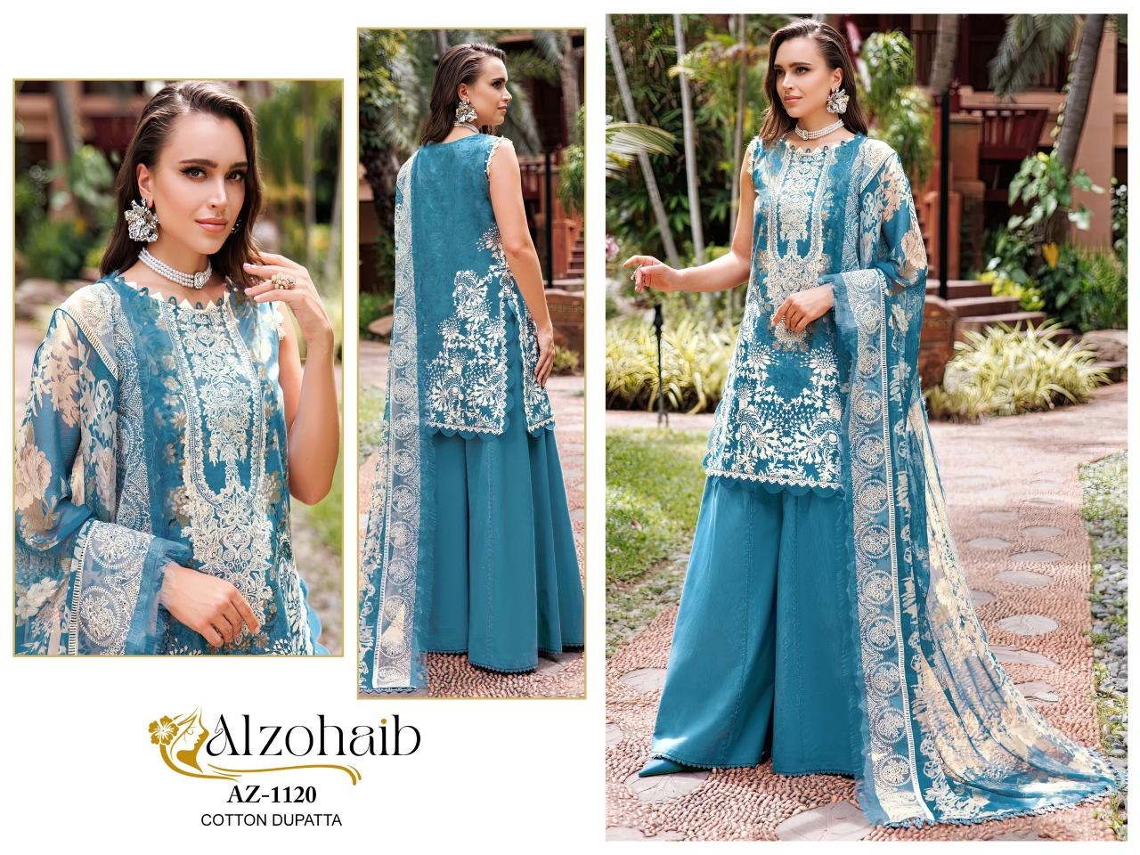 Alzohaib Az 1116 To 1131 Cotton Dupatta pakistani suits with pants