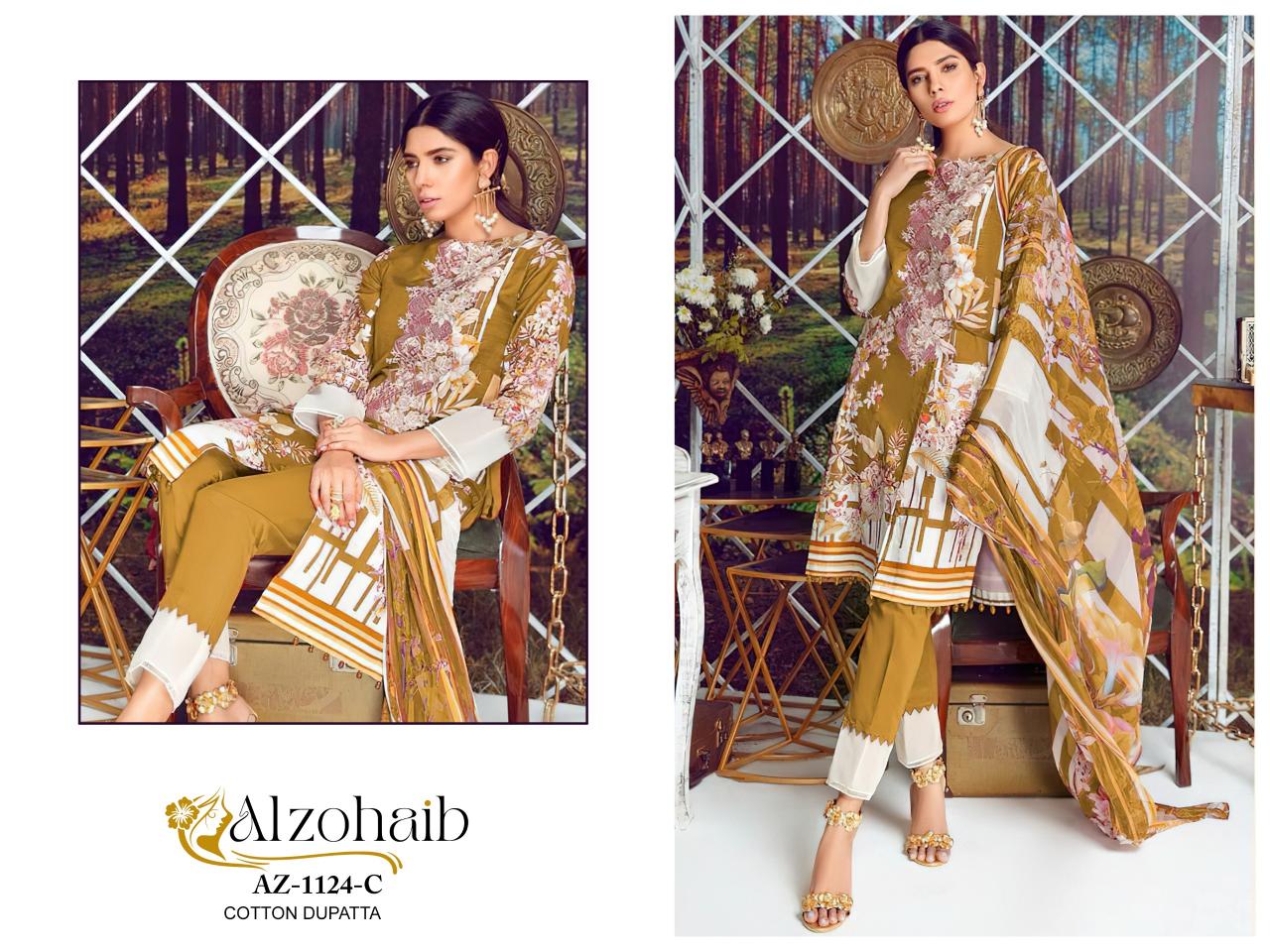 Alzohaib Az 1124 A To C Catalog Cotton Dupatta suit design for pakistani