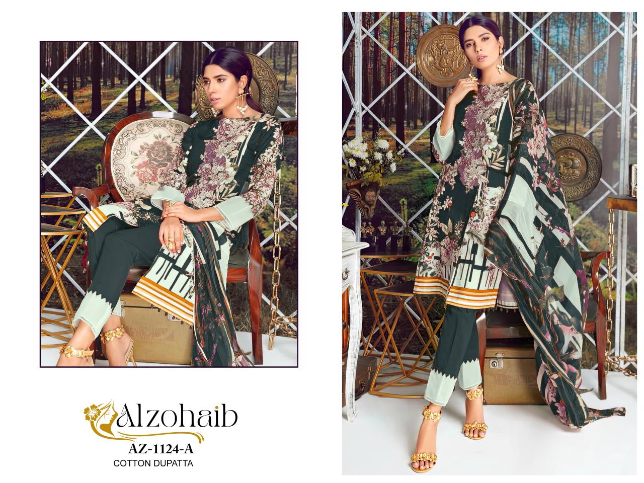 Alzohaib Az 1124 A To C Catalog Cotton Dupatta suit design for pakistani