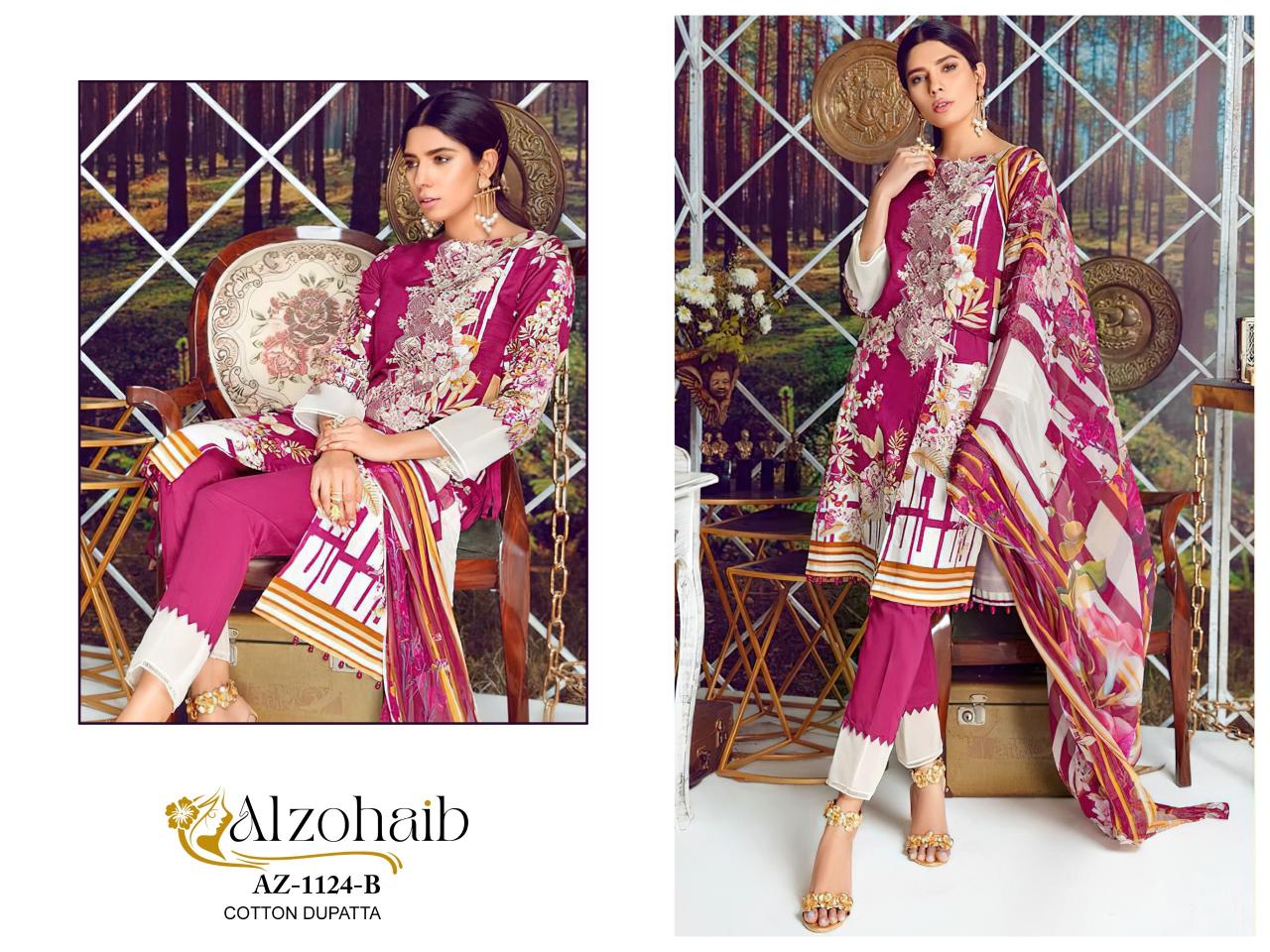 Alzohaib Az 1124 A To C Catalog Cotton Dupatta suit design for pakistani