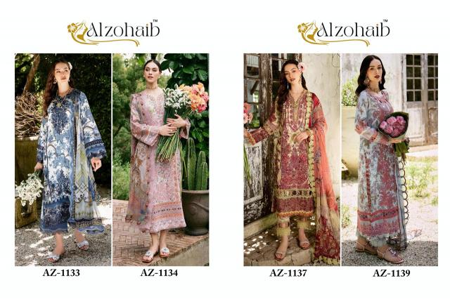 Alzohaib Az 1133 To 1139 Chiffon Dupatta Pakistani Suits Wholesale Catalog