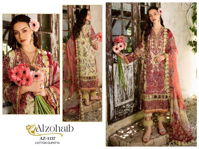 Alzohaib Az 1133 To 1139 Cotton Dupatta Pakistani Suits Wholesale Catalog