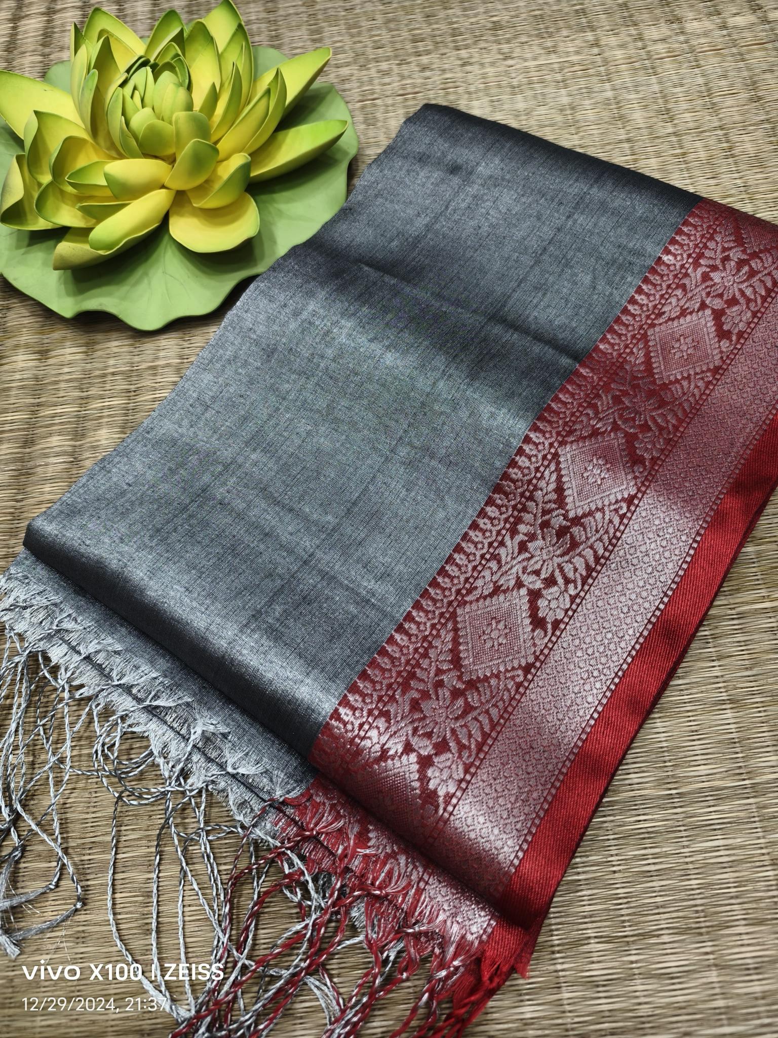 Blousewala Tissue plain saree with border online india