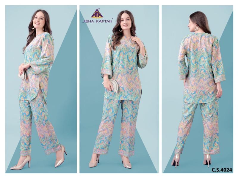 Jisha Kaftan Silk Co ord Set Vol 8 Catalog Western wear Wholesaler