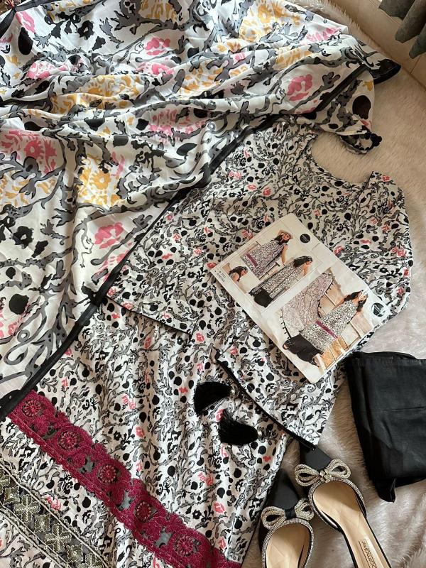 Mehboob Tex 1363 Catalog Cotton Dupatta black and white pakistani suits with crocia