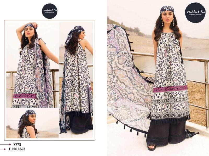 Mehboob Tex 1363 Catalog Cotton Dupatta black and white pakistani suits with crocia