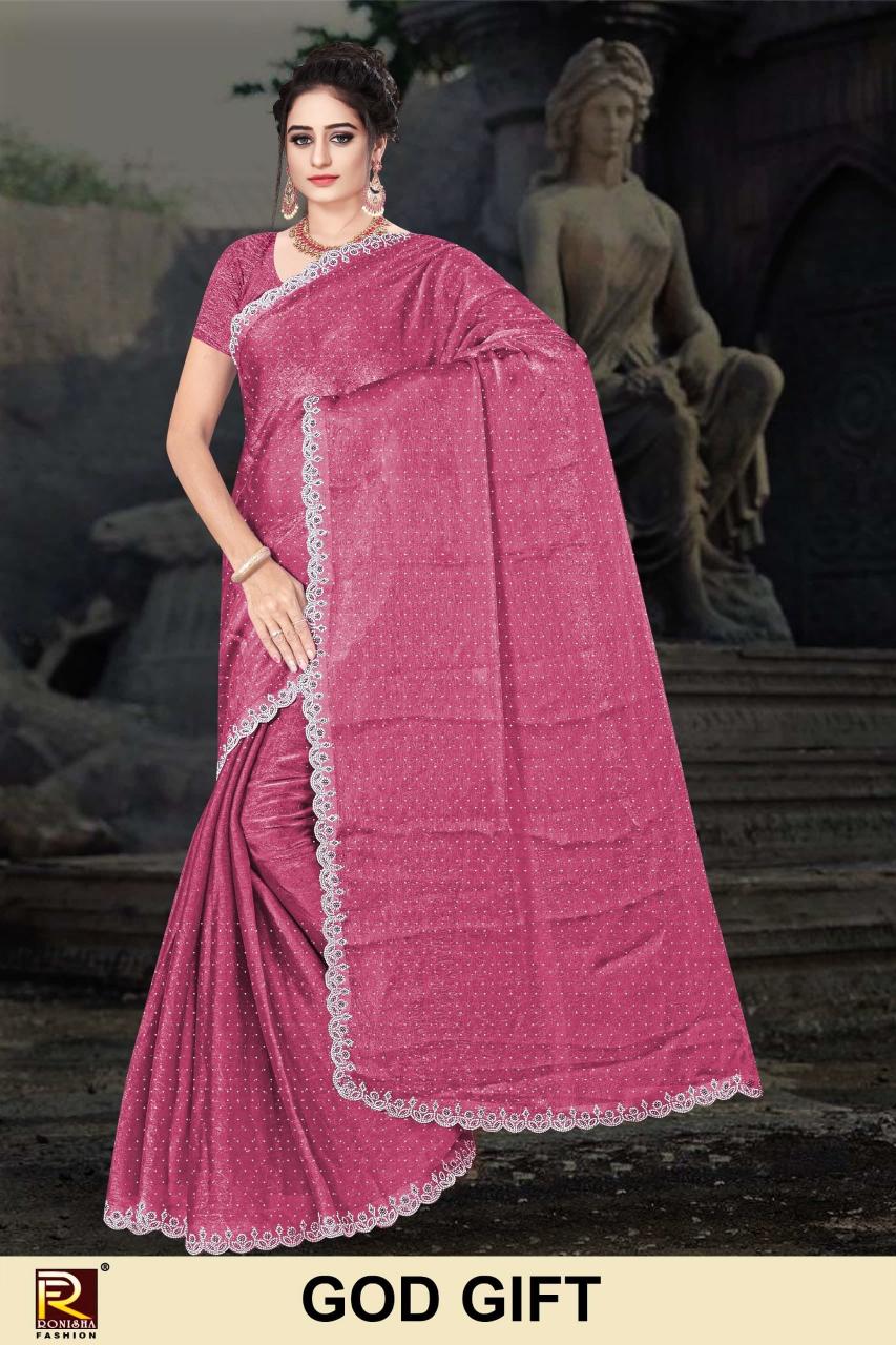 Ronisha God Gift Catalog pink color sarees online india