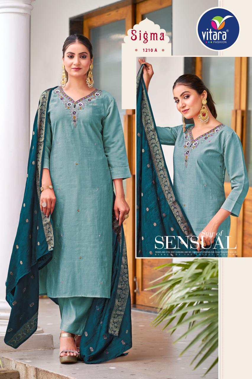 Vitara Sigma Catalog Roman Dobby Silk Kurti Bottom With Dupatta