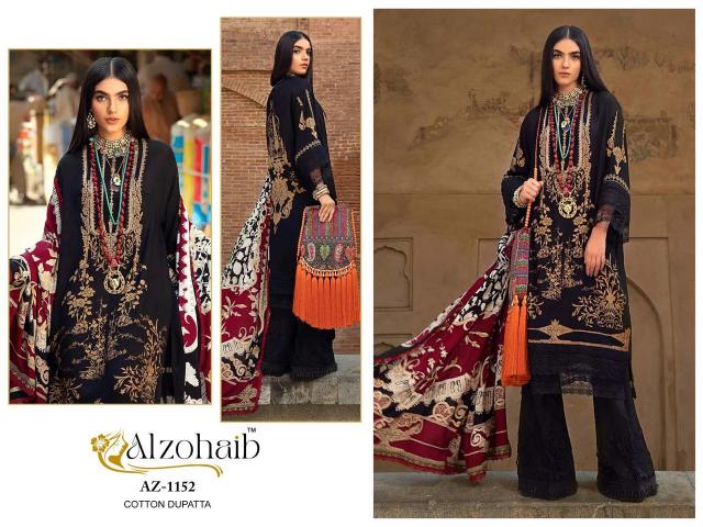 Alzohaib Az 1148, 1152, 1154 catalog Chiffon Dupatta pakistani black suit design