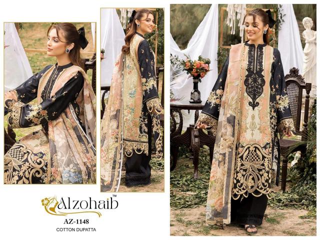 Alzohaib Az 1148, 1152, 1154 catalog Chiffon Dupatta pakistani black suit design