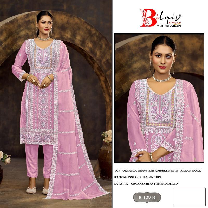 Bilqis B 129 Catalog Organza pakistani suits online with price