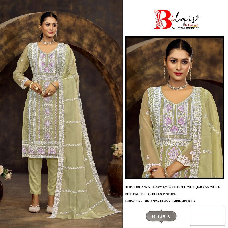 Bilqis B 129 Catalog Organza pakistani suits online with price