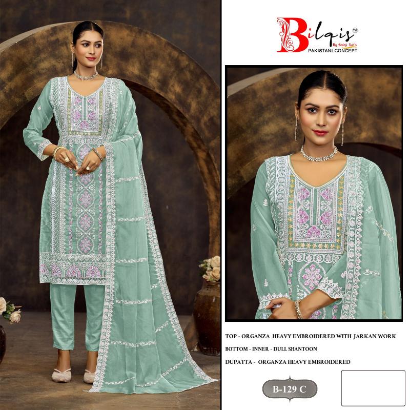 Bilqis B 129 Catalog Organza pakistani suits online with price