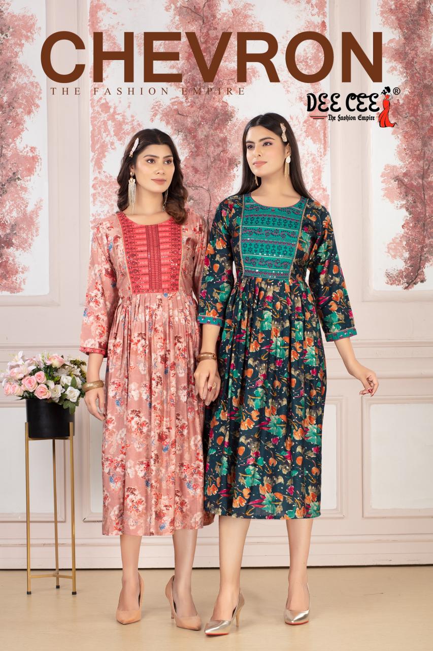 Deecee Chevron catalog neck design catalogue for full sleeves long kurti