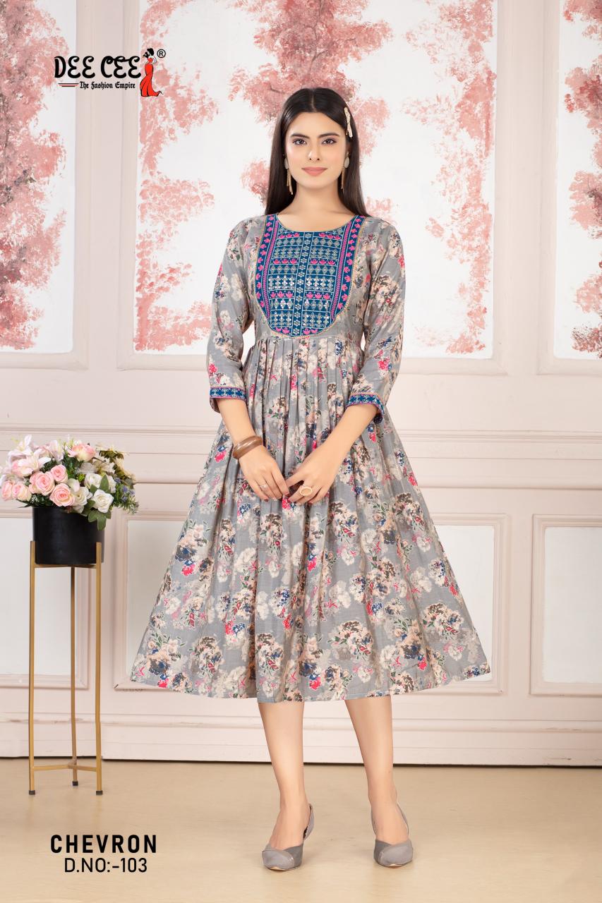 Deecee Chevron catalog neck design catalogue for full sleeves long kurti