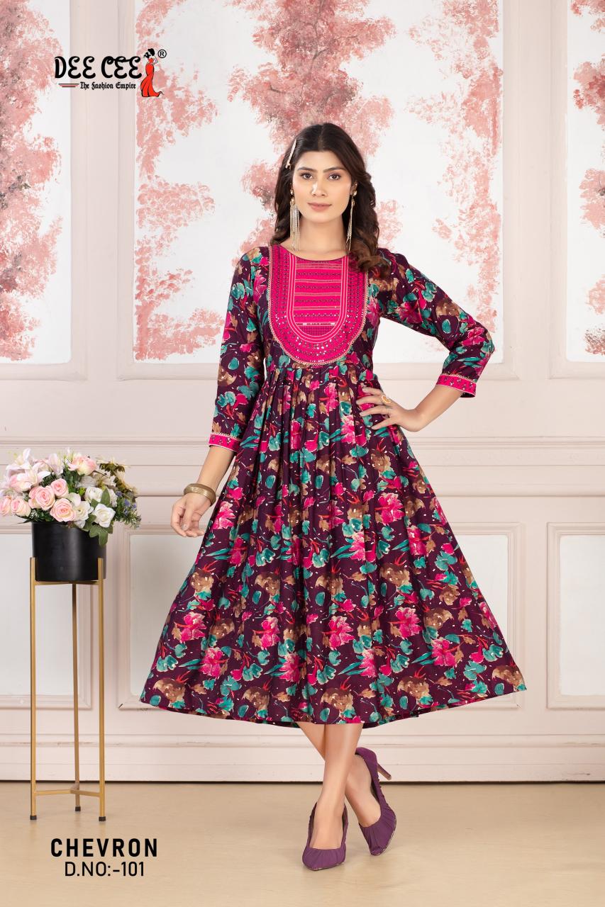 Deecee Chevron catalog neck design catalogue for full sleeves long kurti