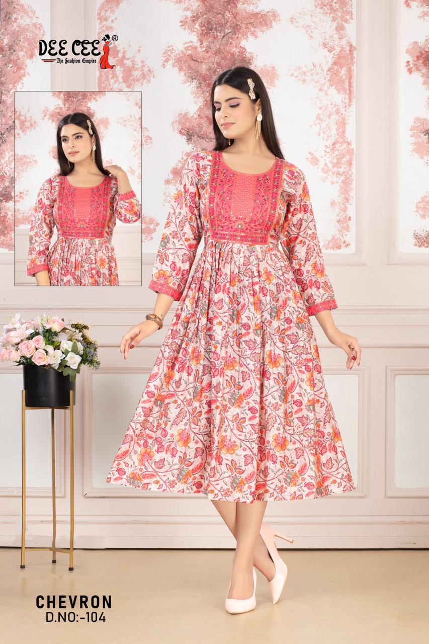 Deecee Chevron catalog neck design catalogue for full sleeves long kurti