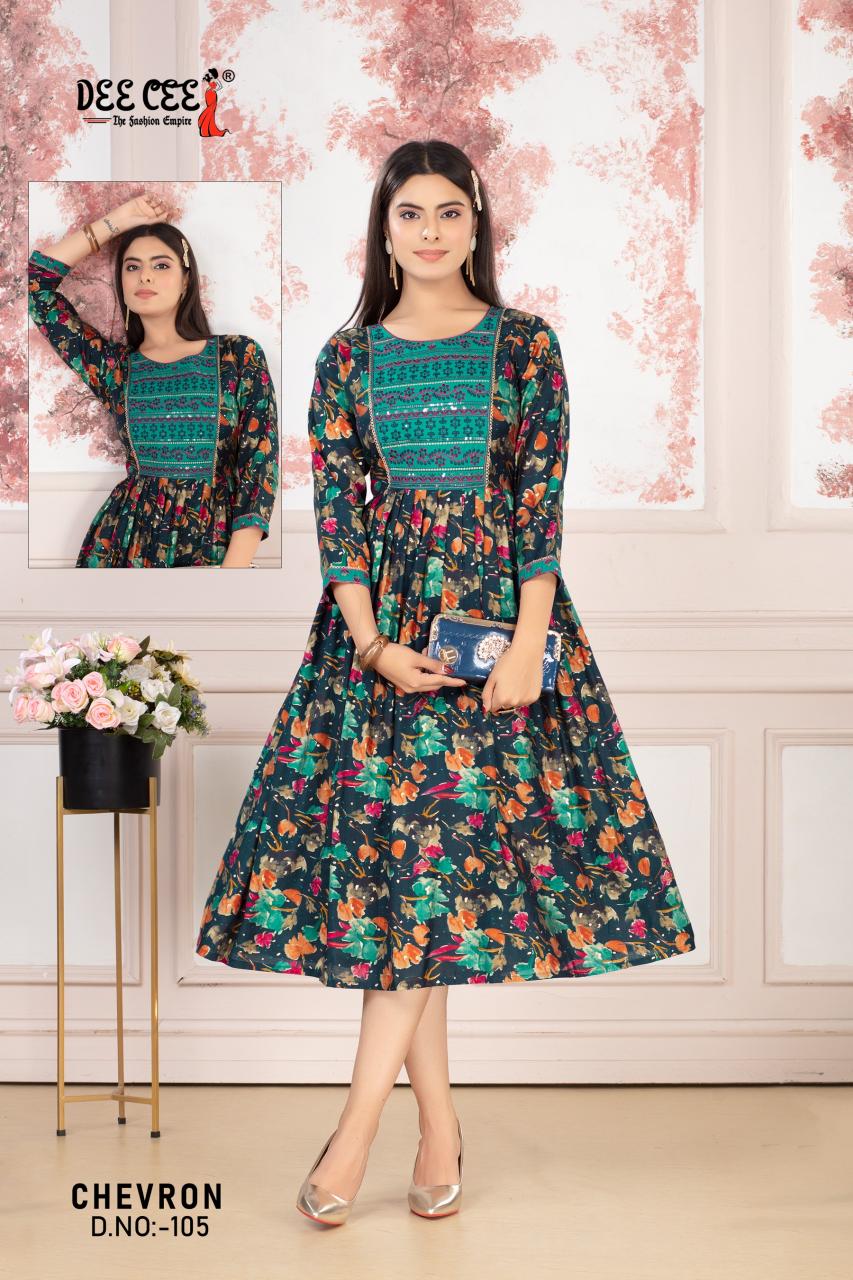 Deecee Chevron catalog neck design catalogue for full sleeves long kurti