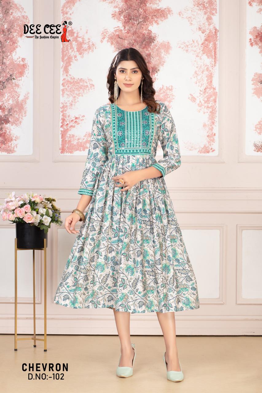 Deecee Chevron catalog neck design catalogue for full sleeves long kurti