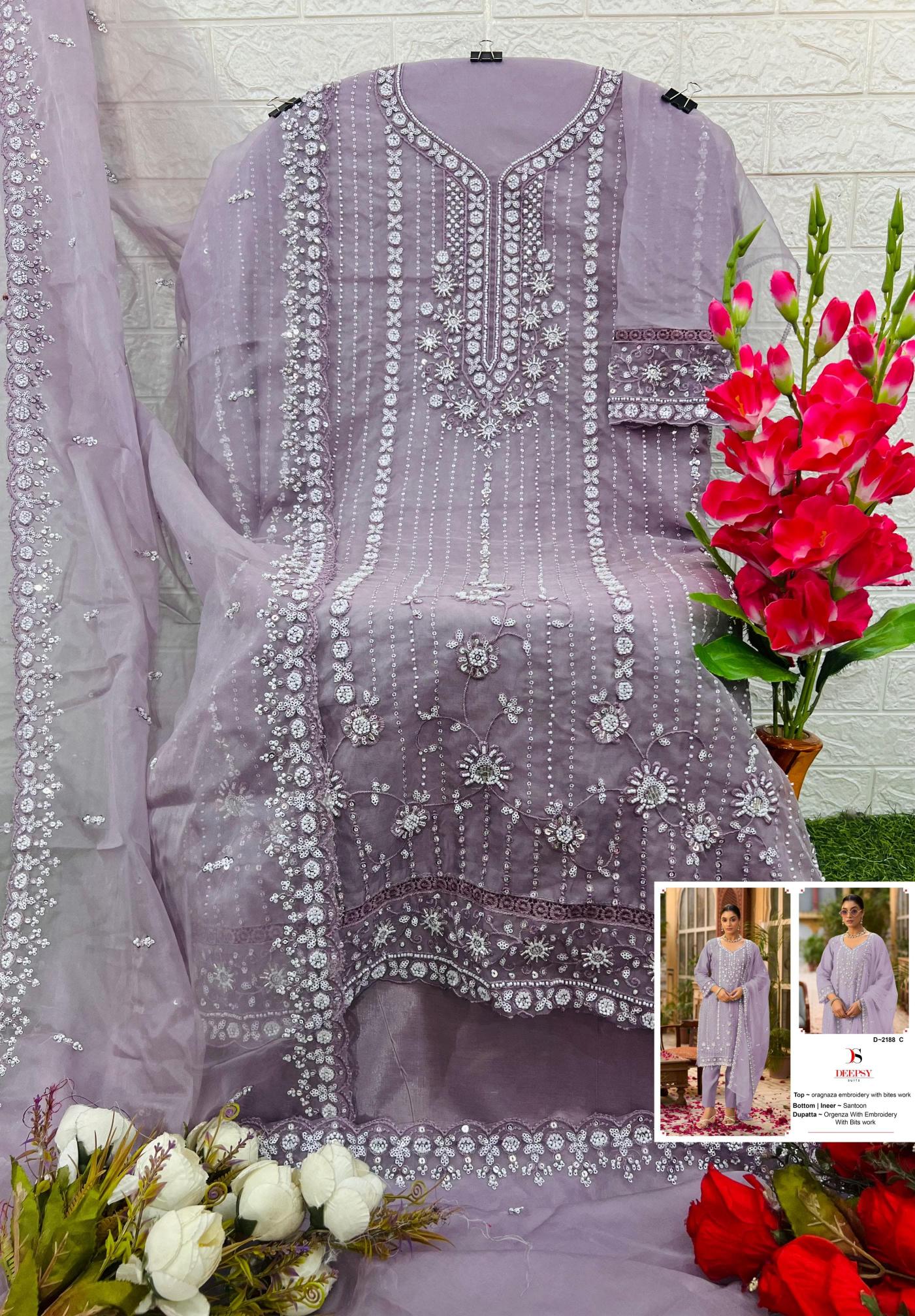 Deepsy 2188 catalog Organza Embroidered blue pakistani salwar suit