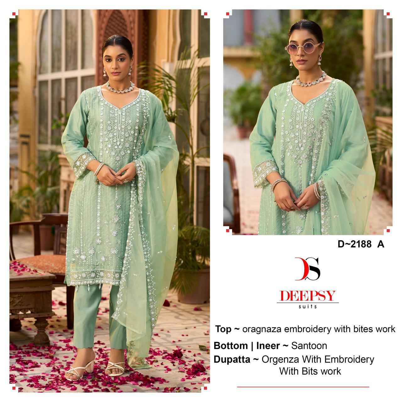 Deepsy 2188 catalog Organza Embroidered blue pakistani salwar suit