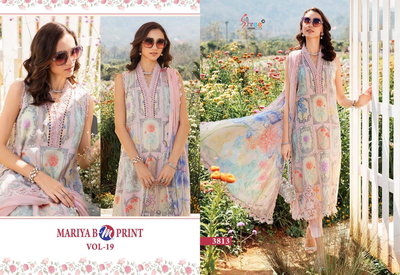 Shree Fabs Mariya B M Print Vol 19 catalog chiffon Dupatta unstitched suits pakistani uk
