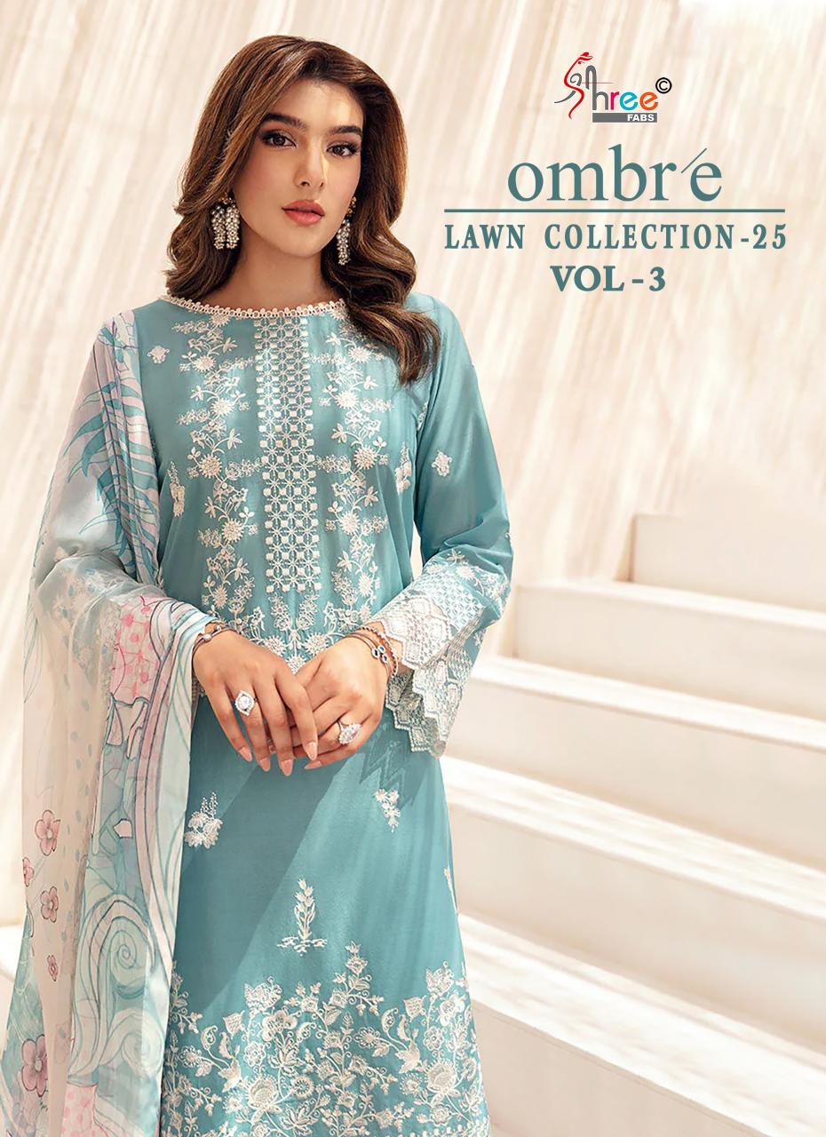 Shree Fabs Ombre Lawn Collection 25 Vol 3 Chiffon Dupatta catalog pakistani suits png